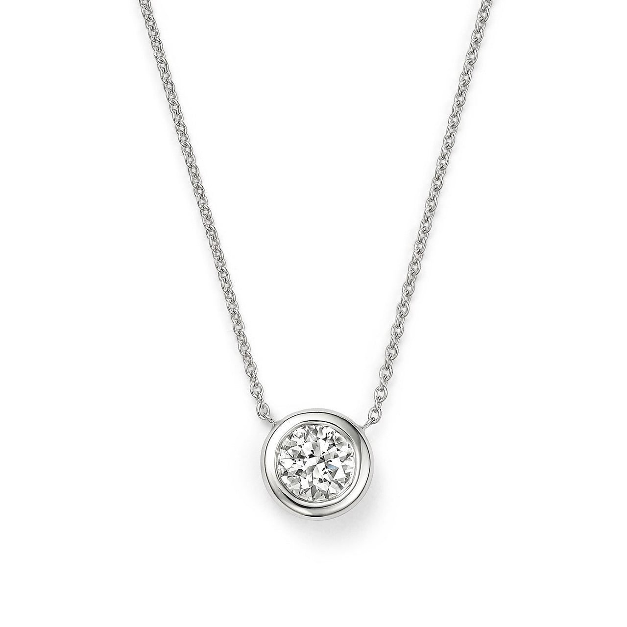 Roberto Coin Tiny Treasures 18K White Gold Bezel Set Solitaire Necklace